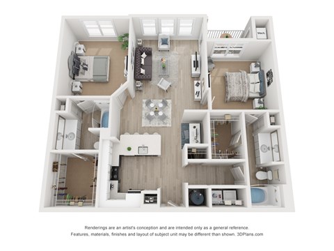 Floor plan for 2 beds, 2 baths, 1173 sqft